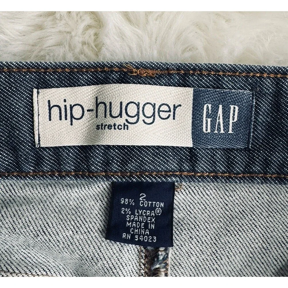 Y2K Gap Hiphugger Denim Skirt Womens 2 Blue Straight Short Measures 28 x 16